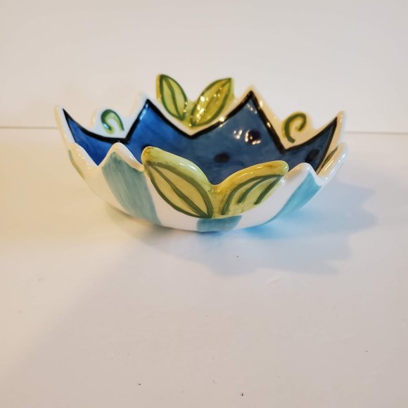 Vintage Nicole Engblom Ceramic Bowl, Whimsical Funky Pottery, Blue Star Flower - Picture 6 of 7